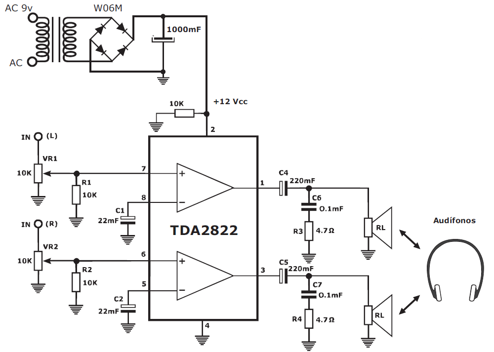tda2822 amplificador de