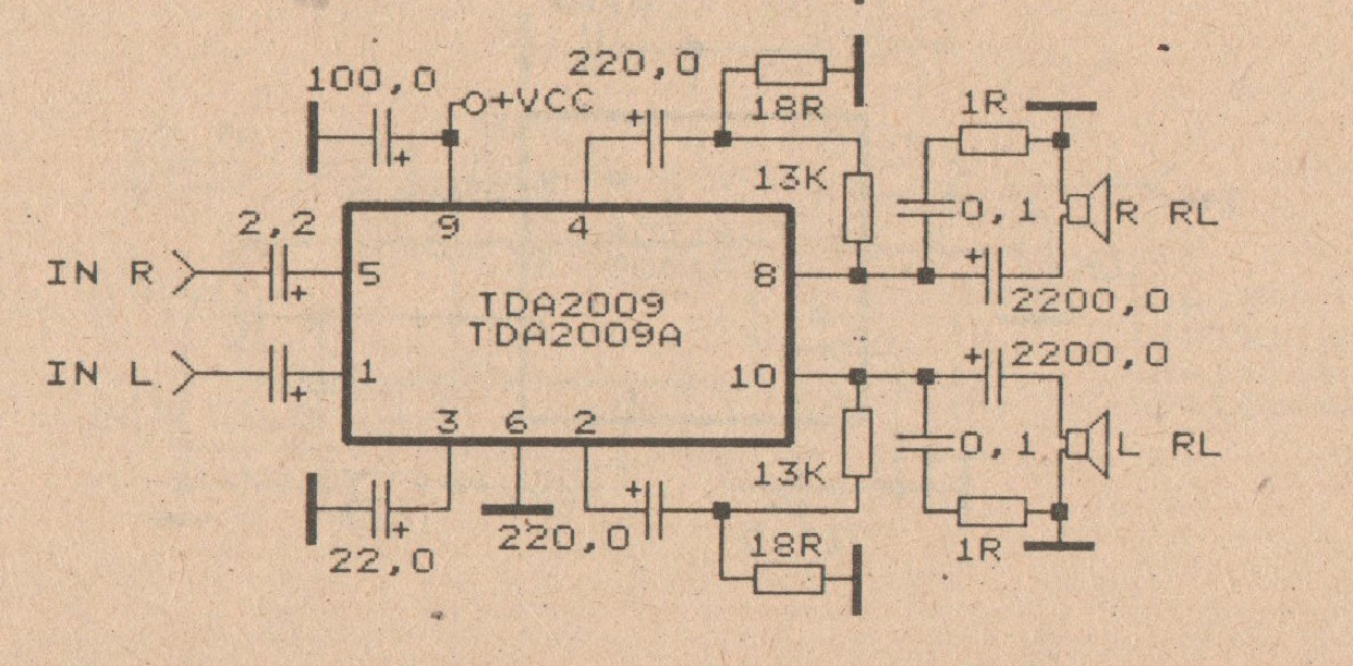 2 X 20 W car amplifier circuit with TDA2009 Schematic Diagram