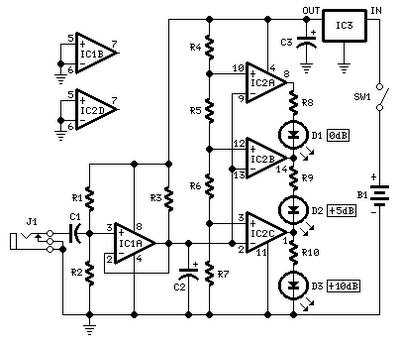 audio peak level indicator by op amp circuit