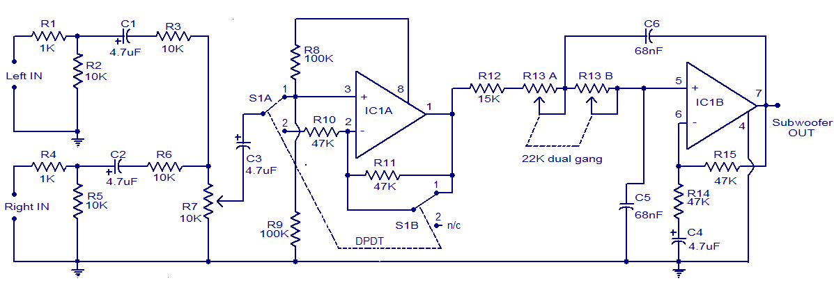 car subwoofer filter using op