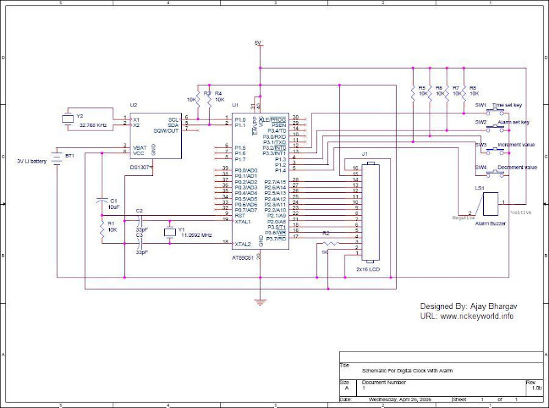 Alarm Digital Clock Schematic Diagram