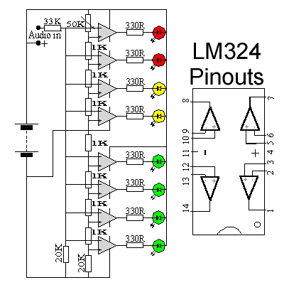LED Audio Level Meter Circuit Schematic Diagram circuit