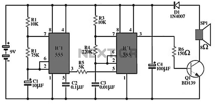 Police Siren Circuits with IC555 Schematic Diagram