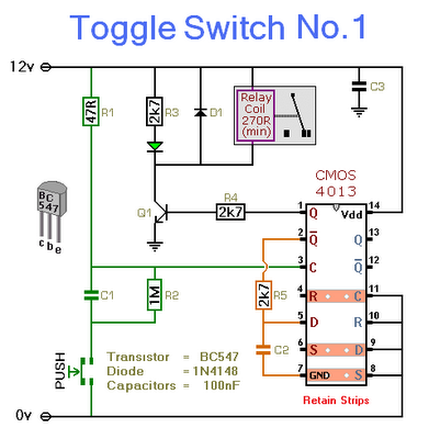 toggle switch schematic with relay circuit