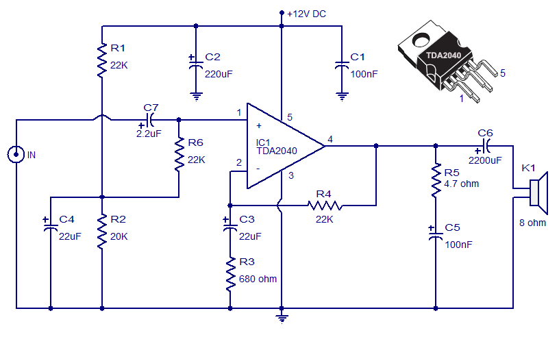 tda2040 car stereo amplifier circuit