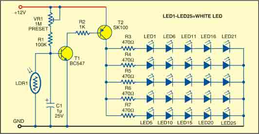 Simple Twi-light using white LEDs circuit