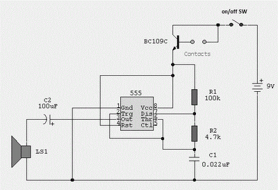 water activated alarm using ic 555