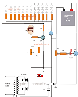 LED Emergency Light Circuit With Battery Over Charge Protection circuit