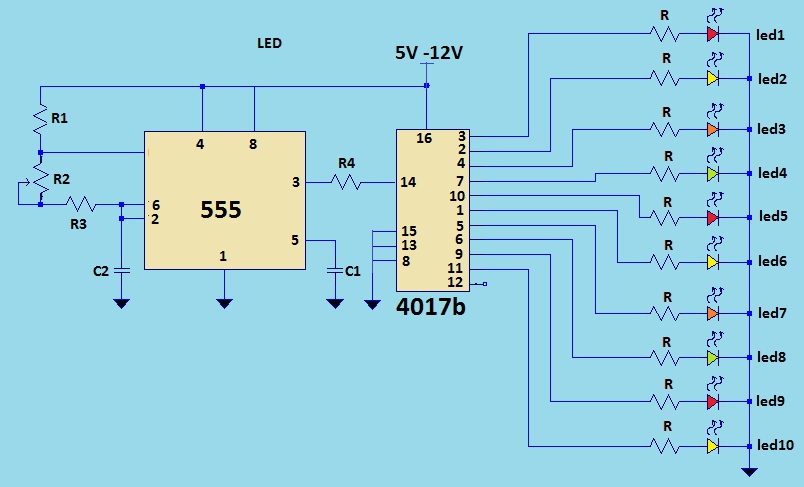 LED light chaser using 4017 circuit