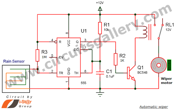 Automatic Rain Sensing Wiper System using 555 Timer circuit