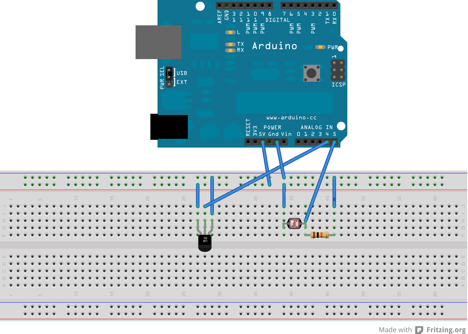 arduino temperature and light sensor circuit