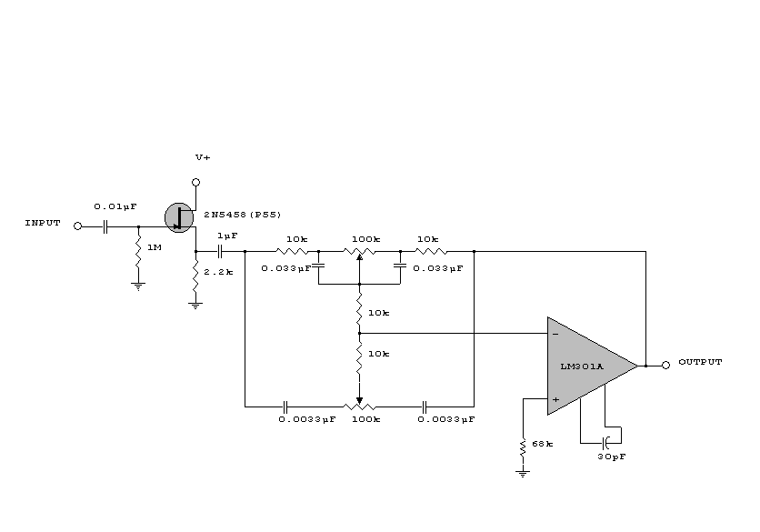 Simple Tone Control Circuit with LM301A circuit