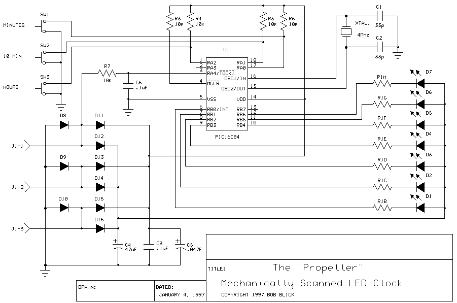 Propeller Clock Mechanically Scanned LED Clock circuit