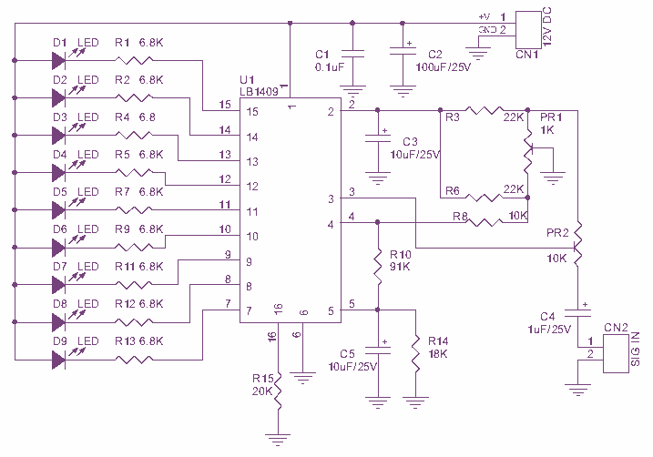 9 LED VU meter circuit