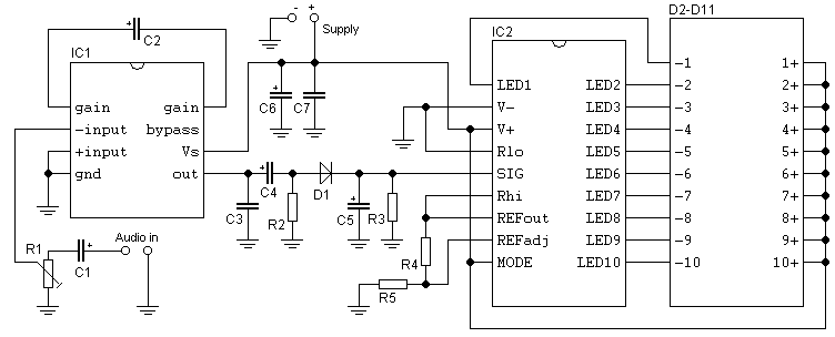 10 LED VU meter with LM3915 circuit
