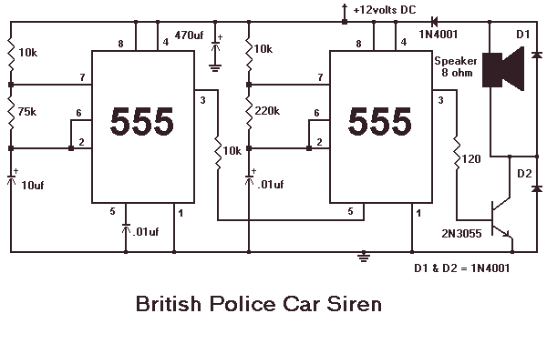 Siren Circuits using timer 555 circuit