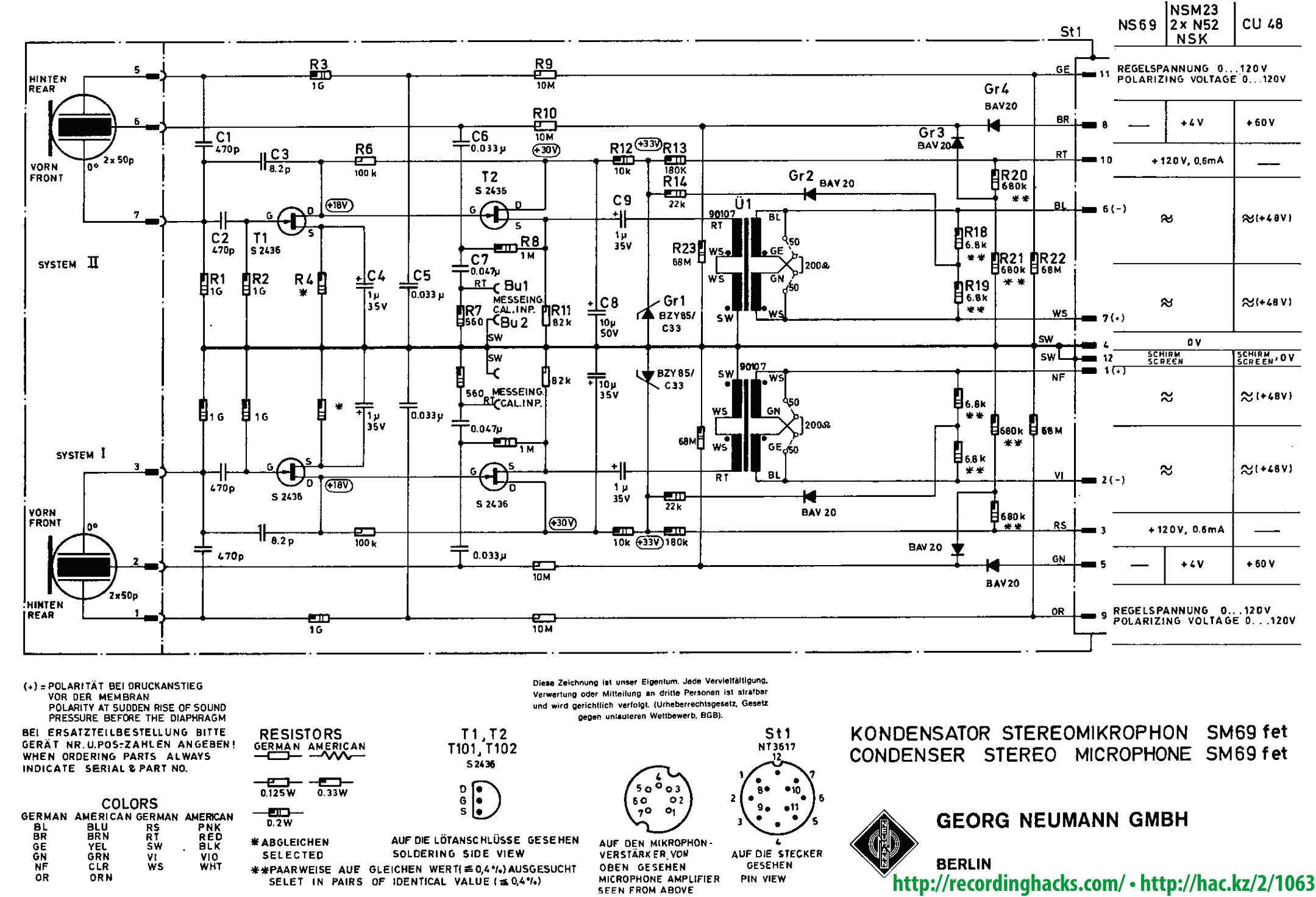 microphone Neumann SM 69 fet circuit