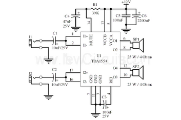 22W Stereo Amplifier Using TDA1554 circuit