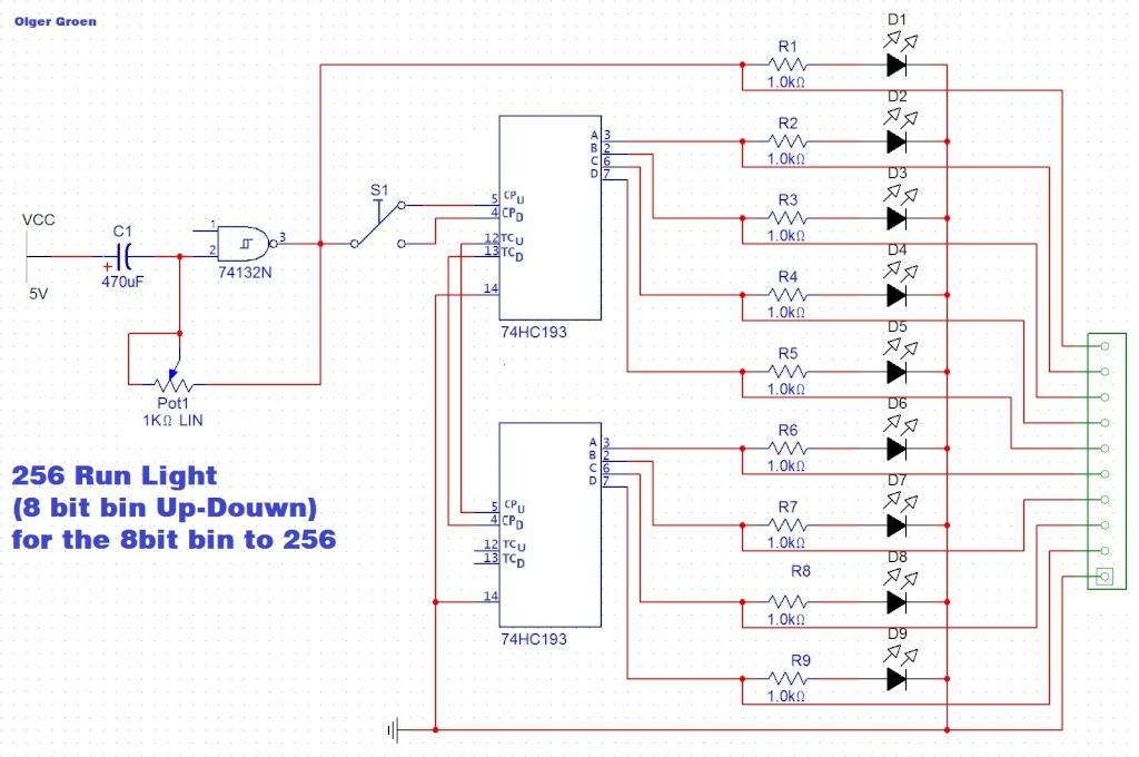 256 Run LIght for the 8bit bin to 256  1 of 256 circuit