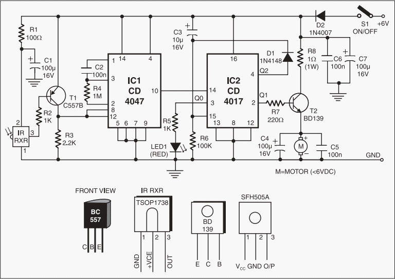 Infrared Toy Car Motor Controller circuit