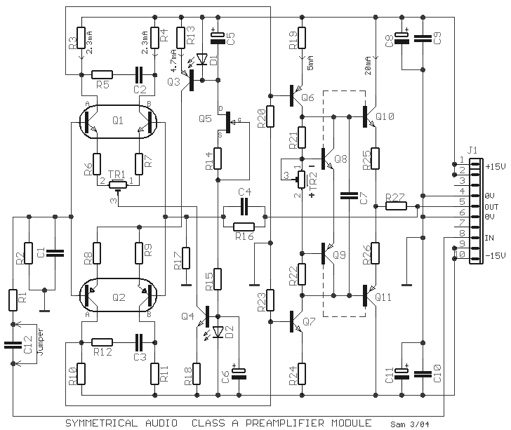 Class A-Designed Symmetrical Audio Preamplifier