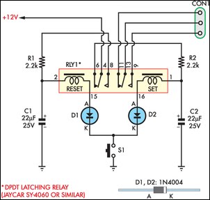 Momentary Switch Teamed With Latching Relay circuit