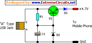 USB Powered Mobile Phone Battery Charger circuit