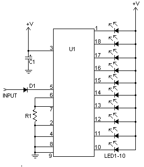 10 LED vu meter – Circuit Schematic