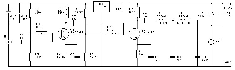 250mw 16 db vhf amplifier circuit