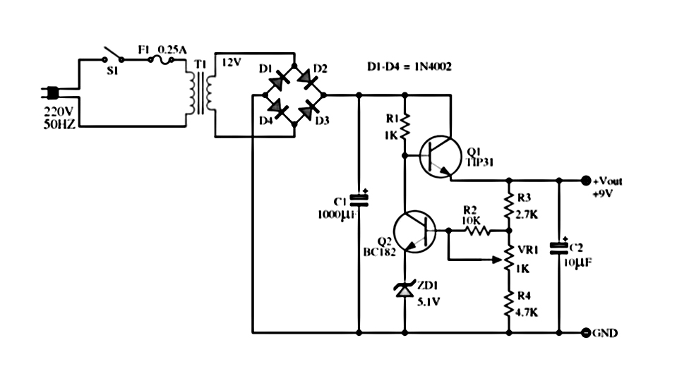 6 - 12 Volt Adjustable Power Supply Circuit Schematic Diagram
