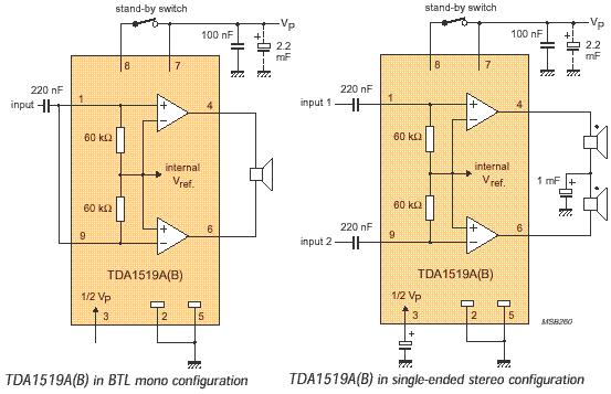 Audio 6 Watt Audio Amplifier Schematic Circuit with TDA1519 circuit