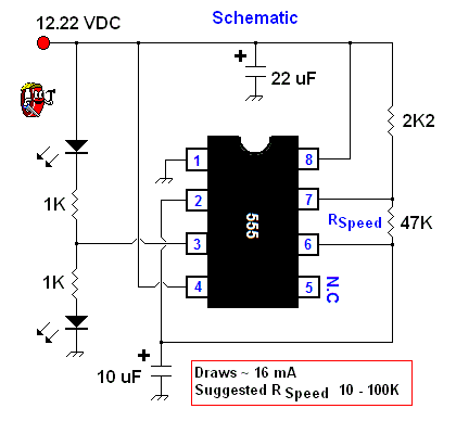 Simple Astable 555 Timer IC Flasher circuit