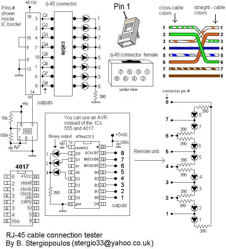 LAN RJ45 Cable Connection Tester circuit