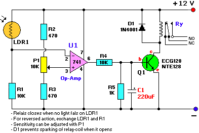 light dark sensor with relay circuit
