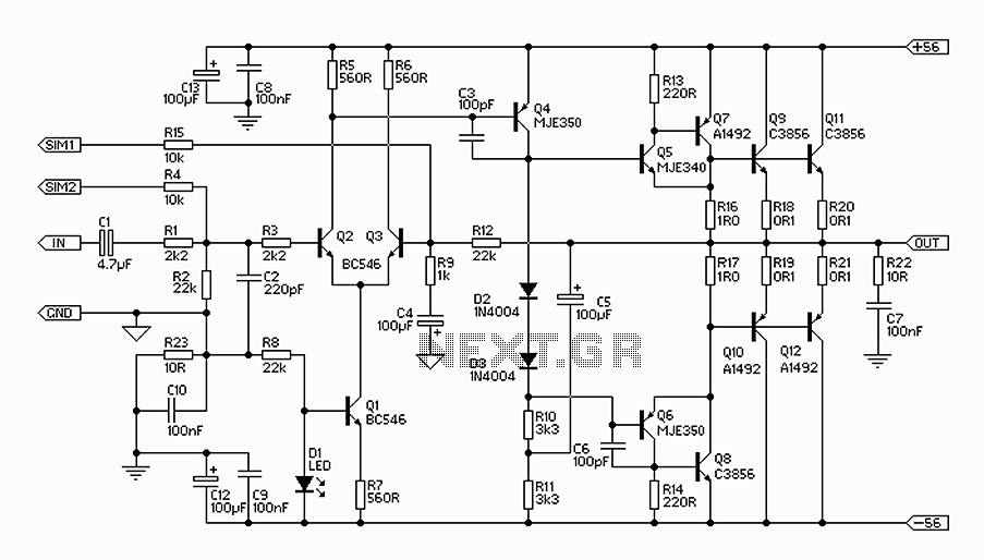 Schematic Diagram 300W Power Amplifier For Subwoofer circuit