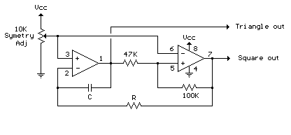 Audio Triangle Square Wave Generator Using Op-Amp circuit