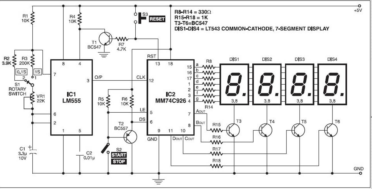 Digital Stopwatch With 7-segment Schematic