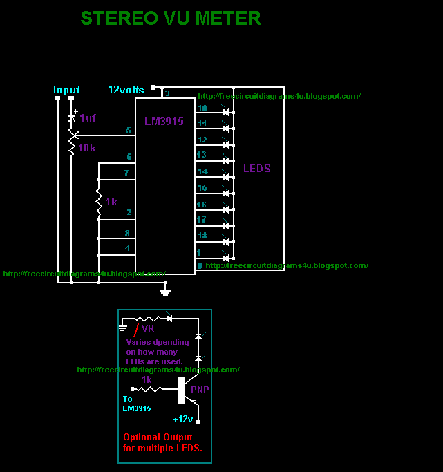 Stereo VU Meter Circuit (Sound level displayer)