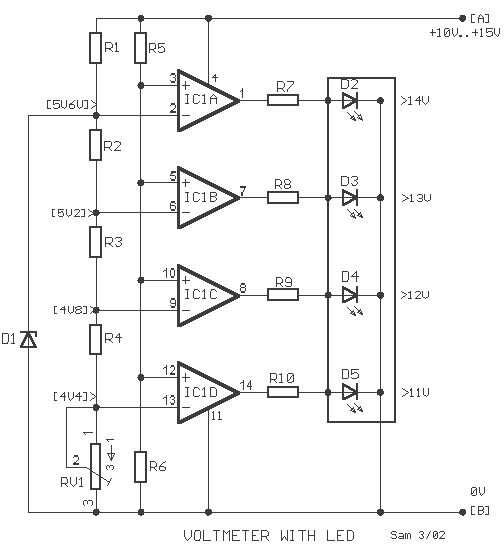LED Voltmeter for Cars circuit
