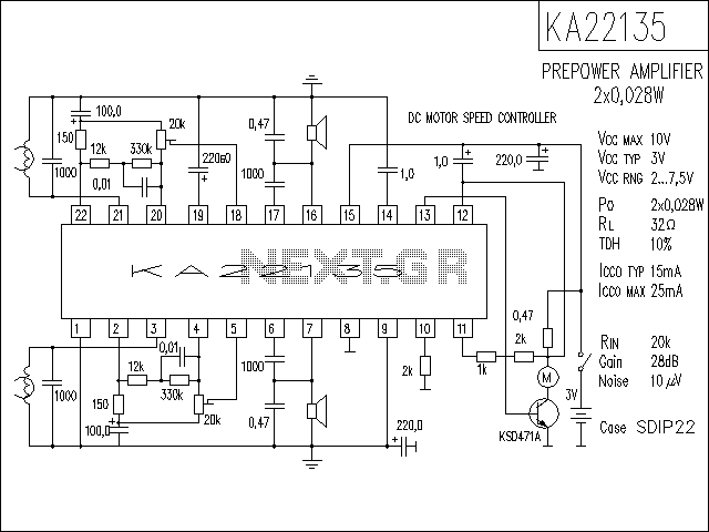 Low distortion audio amplifier Using KA22135