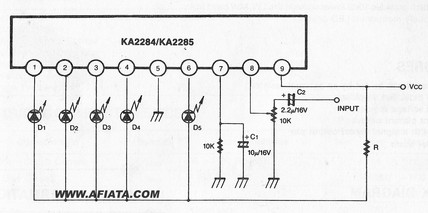 5 DOT LED LINEAR LEVEL METER DRIVER circuit