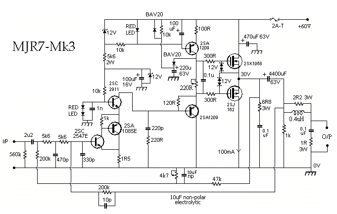 mjr7 mk3 mosfet audio power amplifier 70w circuit