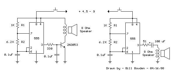 555 Tone Generator Circuit 8 ohm speaker circuit