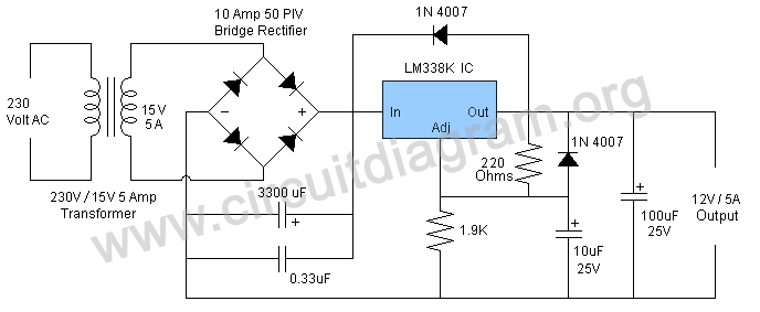 12v 5a power supply using lm338
