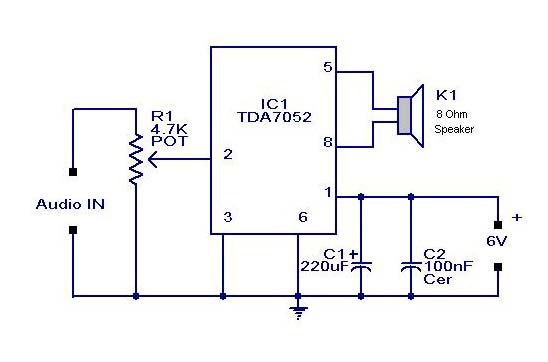 Small or Mini Audio Amplifier Circuit using TDA 7052 IC-Deliver 2 Watts