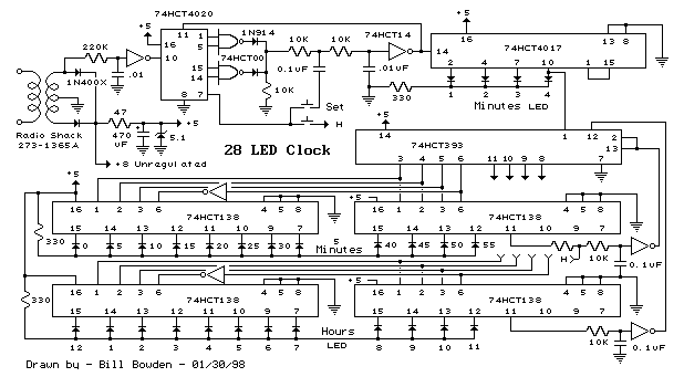 28 led clock timer circuit