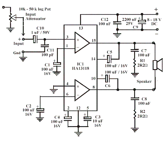 HA13118 IC For 18W Car Stereo Amplifier circuit