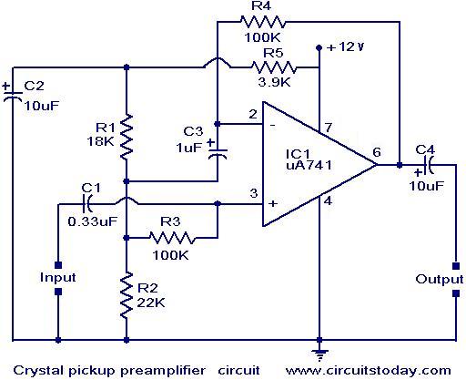 Crystal pickup pre-amplifier circuit