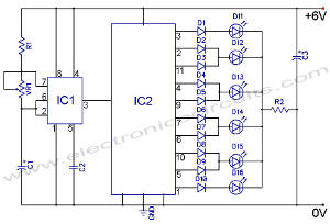 LED Knight RiderCircuit With 4017 and 555 IC circuit