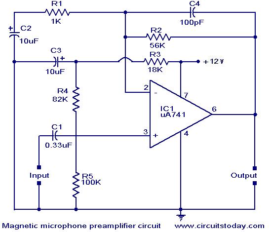 Magnetic pickup pre-amplifier circuit